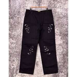 GOLF WANG Pants 34 Mens El Paso Rhinestone Double Knee Black Canvas